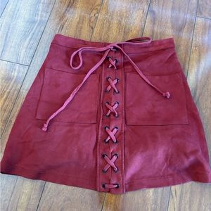 Suede red mini skirt size small in perfect condition